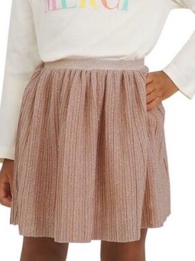 Lands End Glittery Metallic Pink Pleated Flowing Knee Length Skirt Size 4T NWT
